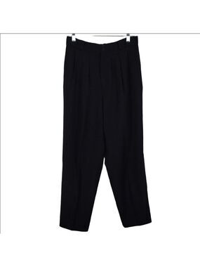 Alanni by Donny Brook Black Wool Pleated Front High Rise Straight Leg Trouser